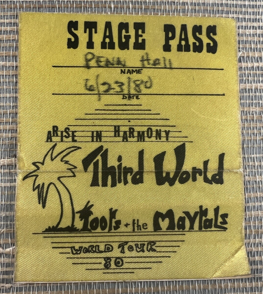 Third World Toots & The Maytals 1980 Cloth Backstage Pass Arise In Harmony Tour