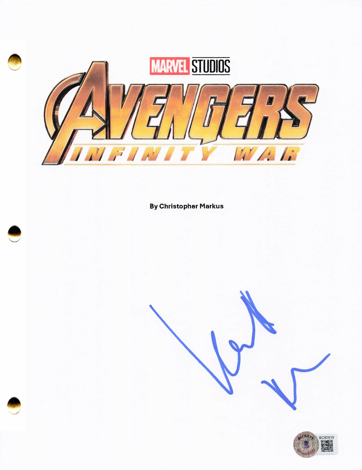 KENNETH BRANAGH SIGNED AUTOGRAPH AVENGERS INFINITY WAY FULL SCRIPT BECKETT BAS