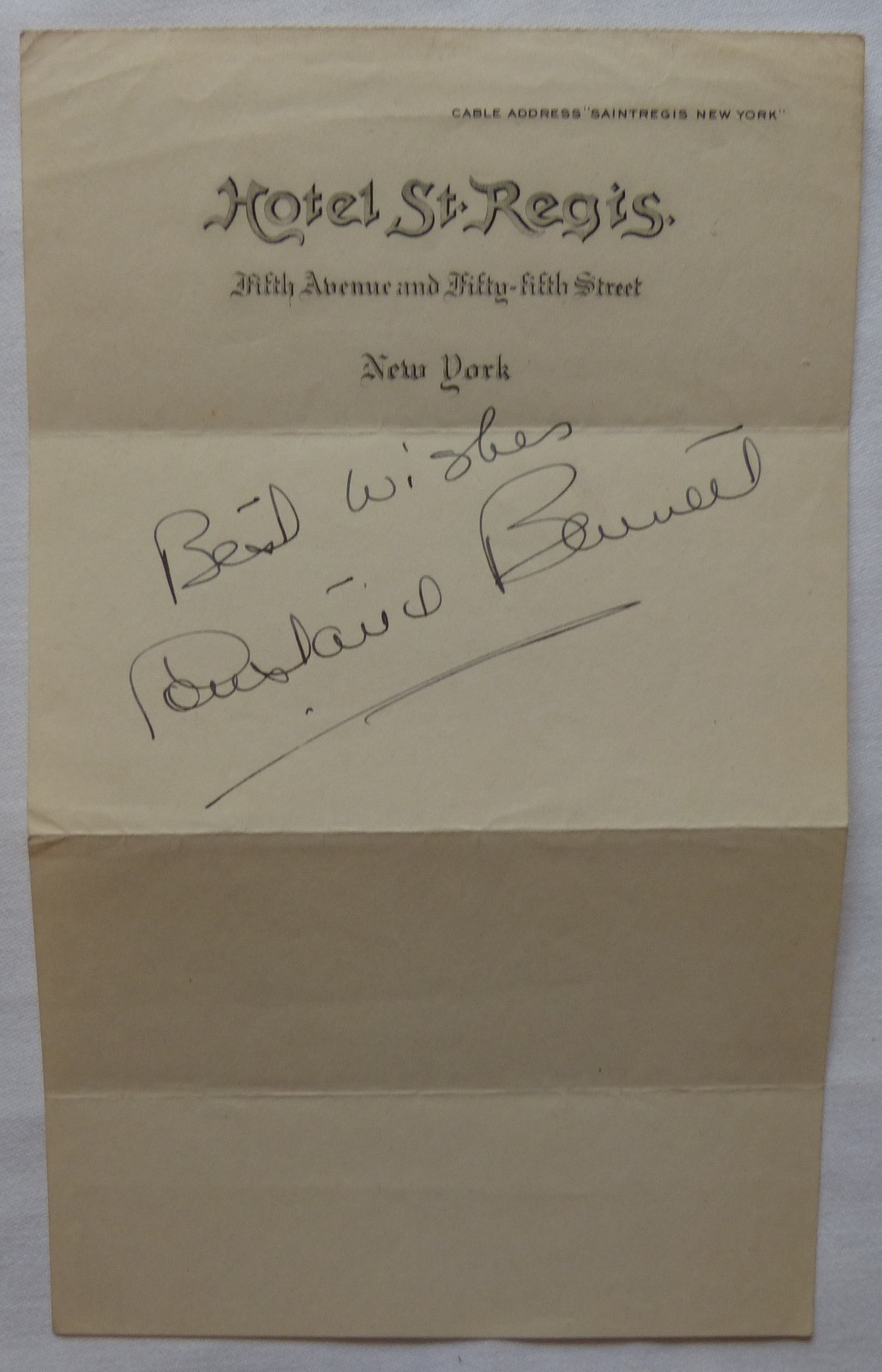 Constance Bennett autograph on St. Regis Hotel, NY stationery/D