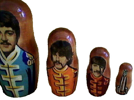 Sgt Pepper Beatles Nesting Doll 5-pc Set/Wood/4.5″ Tall/Russia/NEW!FREE SHIP US