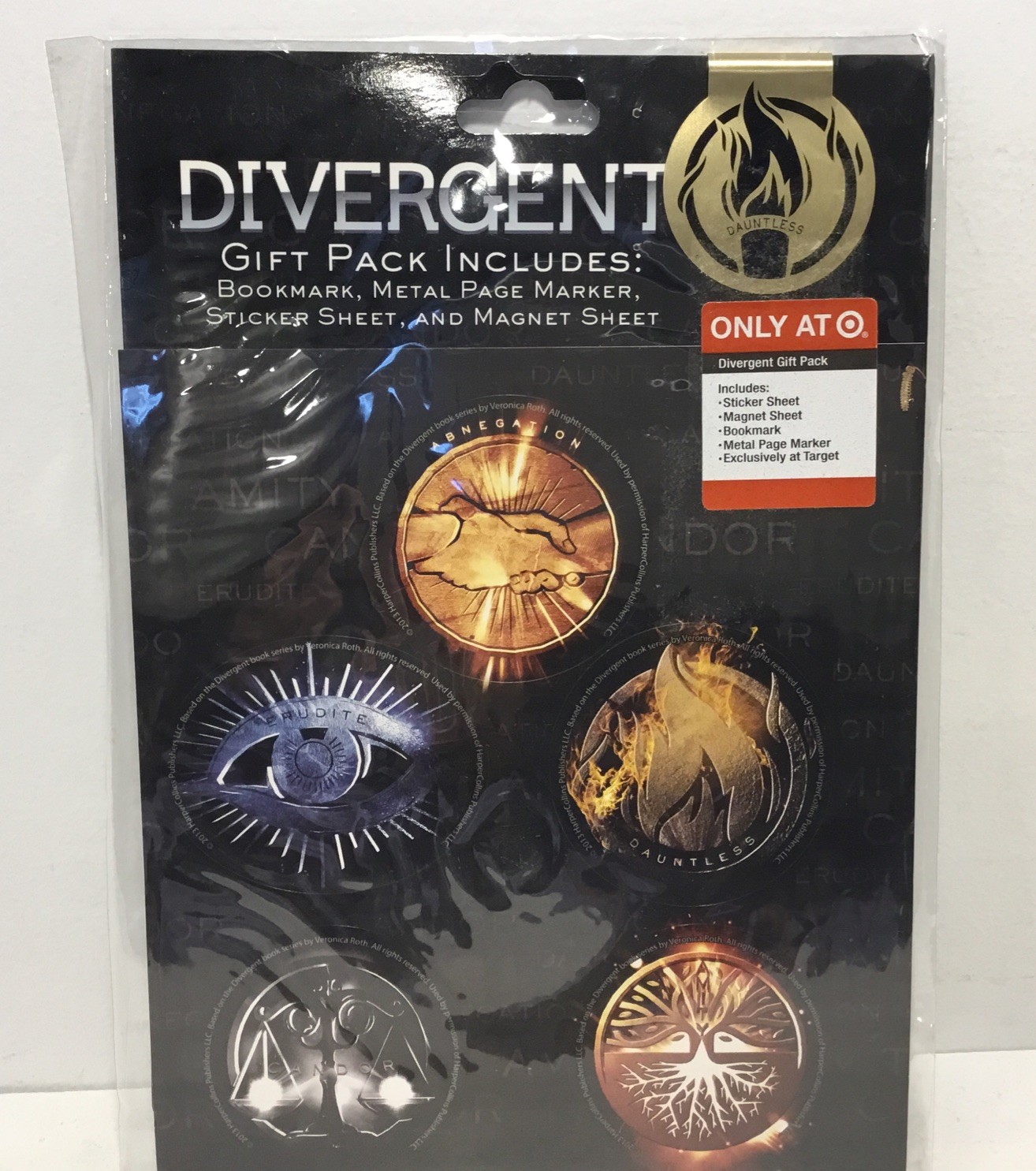 Divergent Gift Pack – Bookmark, Metal Page Marker, Stickers, Magnet Sheet – New