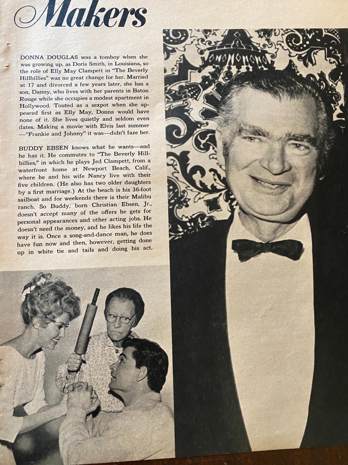 Beverly Hillbillies, Buddy Ebsen, Donna Douglas, Full Page Vintage Clipping, aa