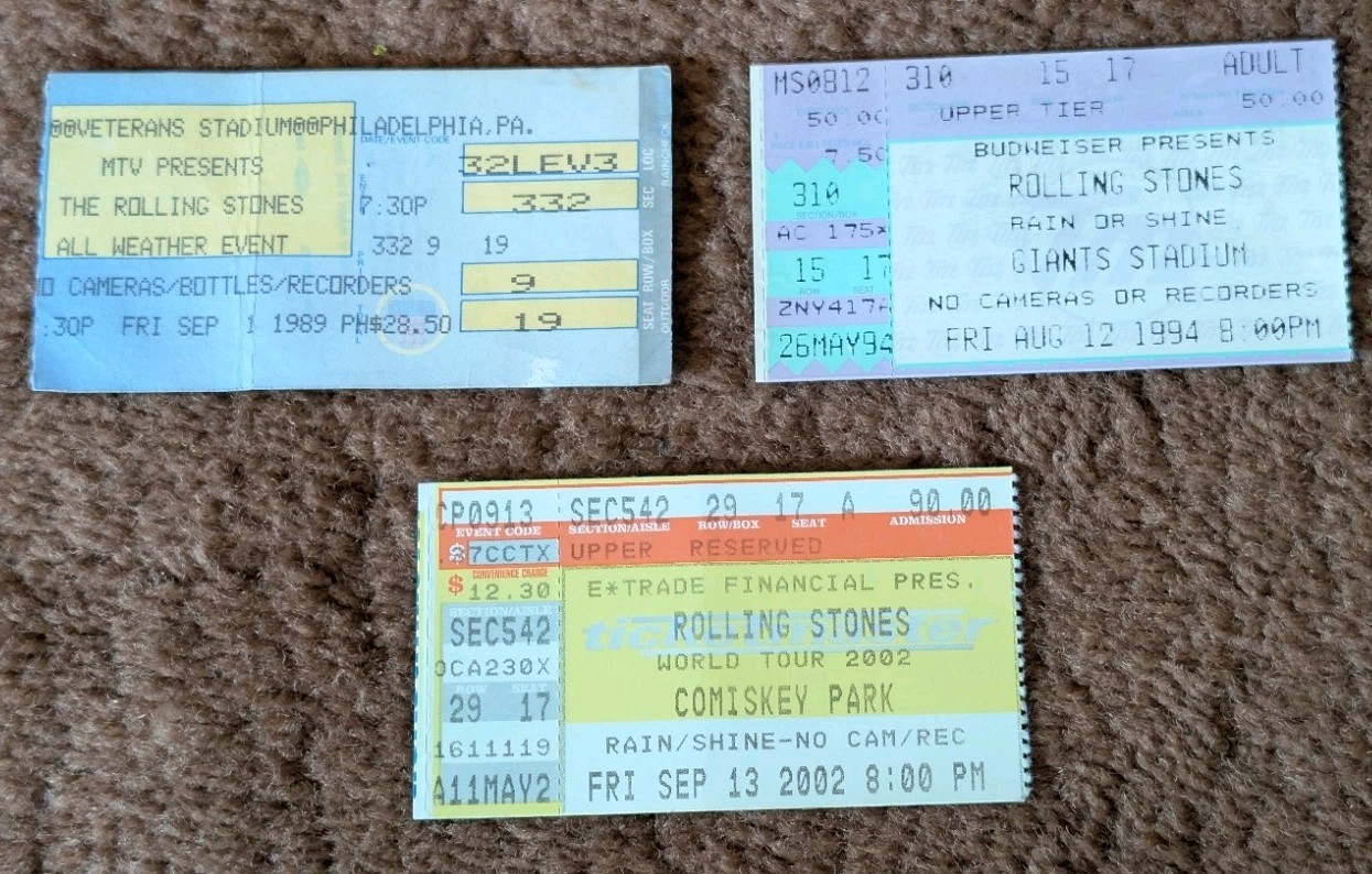 LOT OF (3) ROLLING STONES 🎫 🎫 🎫 TICKET STUBS 1989, 1994 & 2002