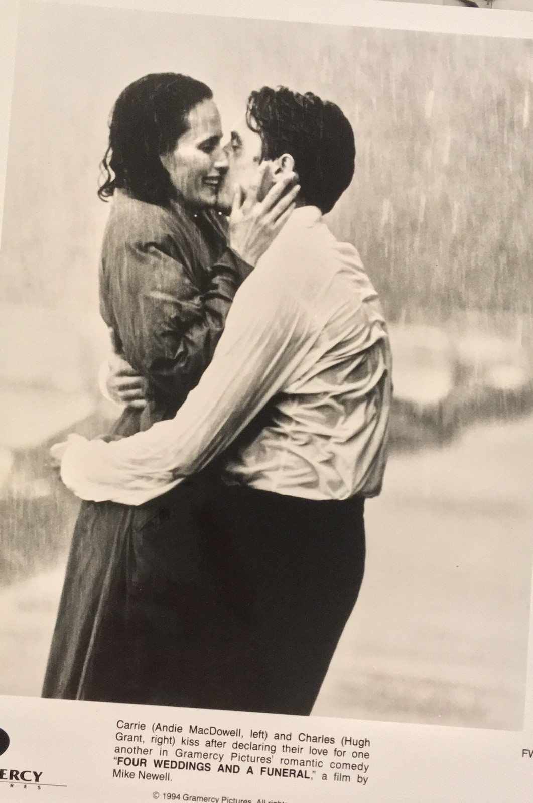 FOUR WEDDINGS AND A FUNERAL (1994) Press Kit Photos; Hugh Grant, Andie MacDowell