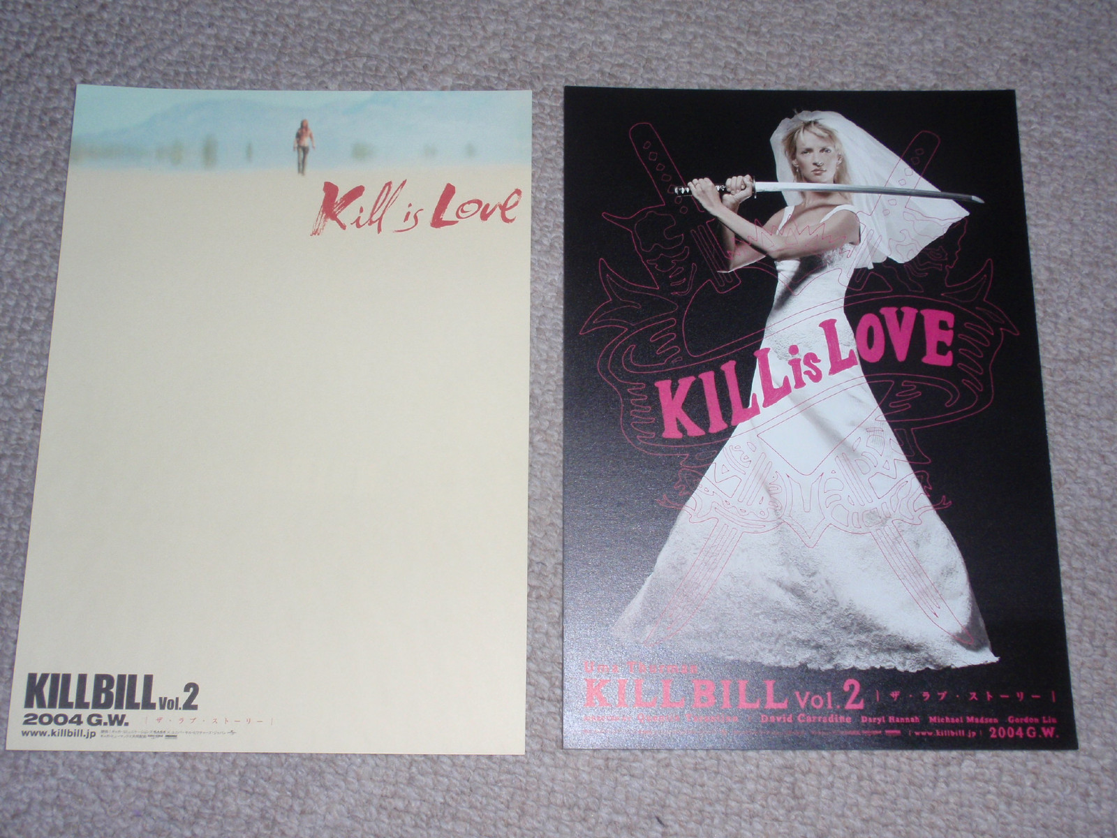 KILL BILL Vol.2 Japan MINTmini-poster CHIRASHI x2 Quentin TARANTINO Uma THURMAN