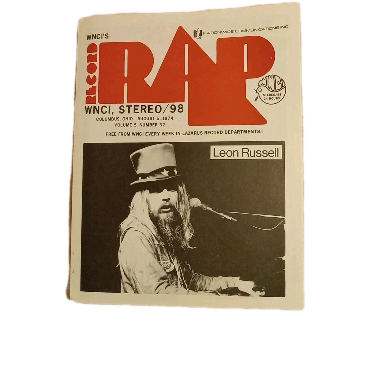 Leon Russell On Cover WNCI RECORD RAP RADIO STATION SURVEY 1974 Rare NM