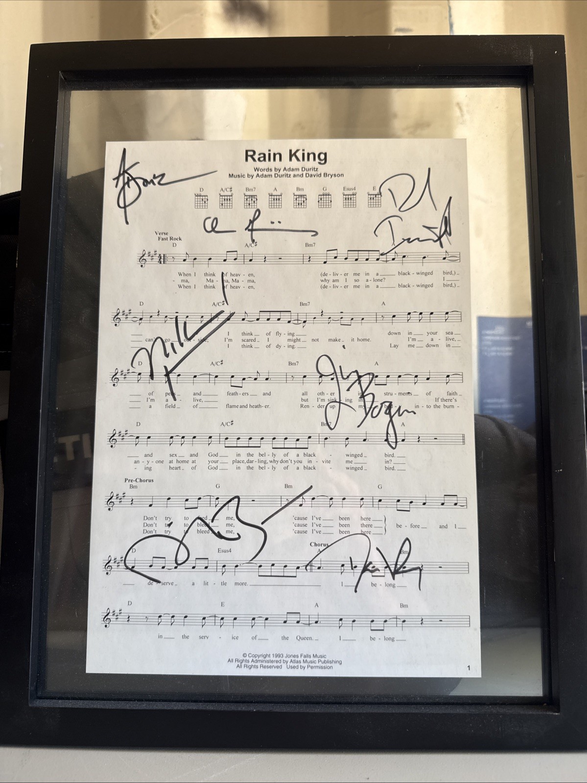 Counting Crows “Rain King” Multi-Signed Framed Sheet Music – 7 Signature