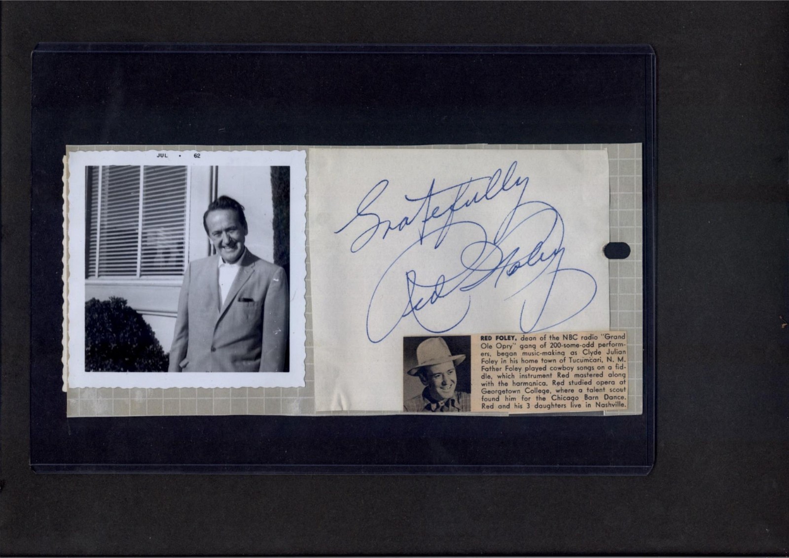 Red Foley – Signed Cut Scrapbook page & Candid Photo – Country Music d.1968