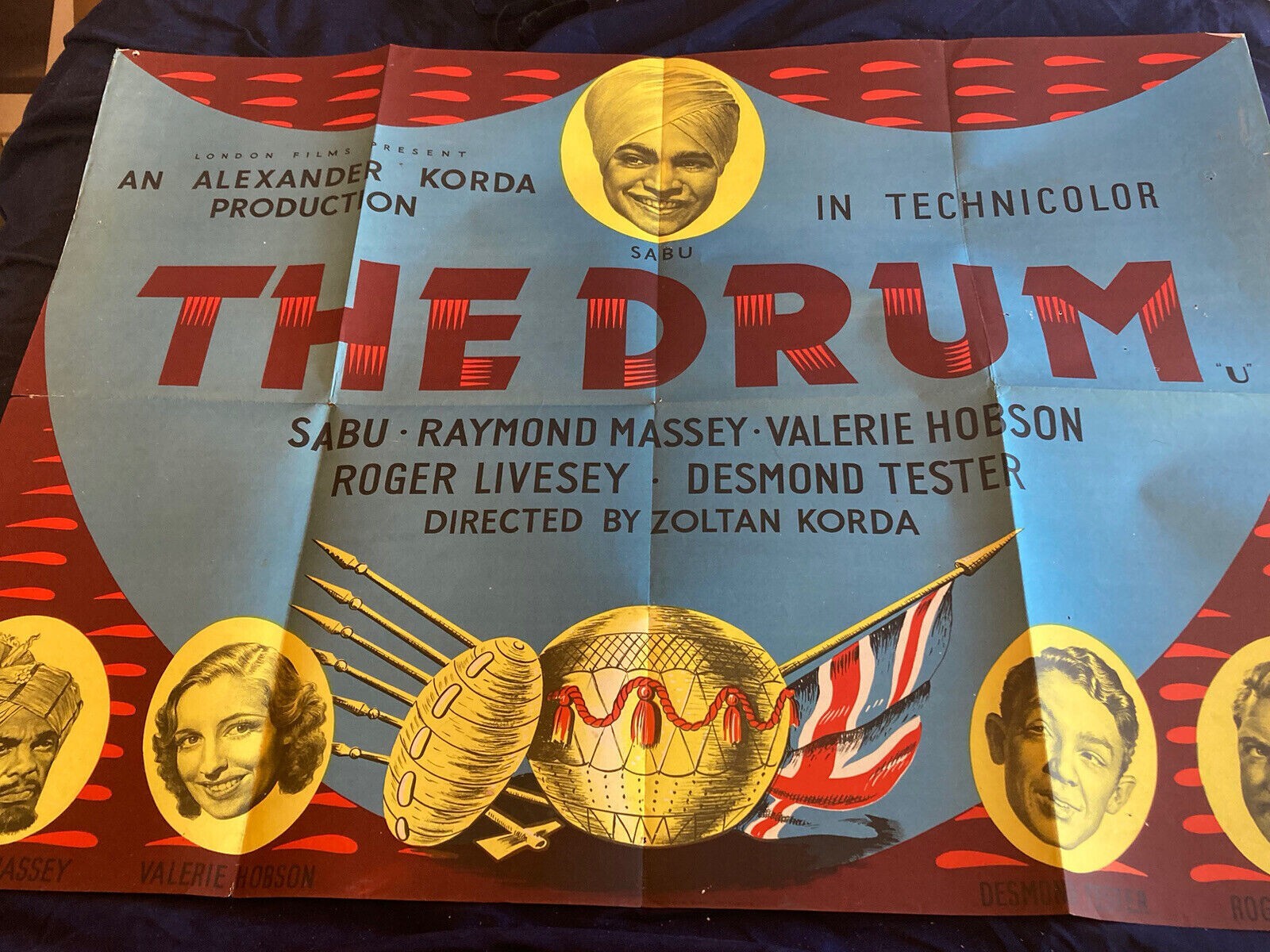 1938 The Drum Original Movie Poster 30×40 British Quad Cult Sabu Massey Korda