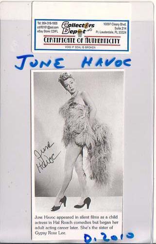 JUNE HAVOC Actress Signed 3.5×4.5 Photo COA