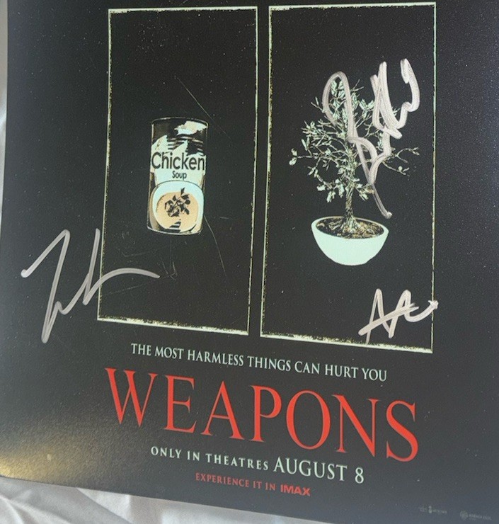Weapons Signed 12×18 Cast Photo X3 Zach Cregger, Austin Abrams, Benedict Wong