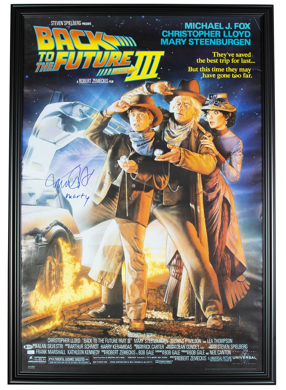 Michael J. Fox Signed Framed Back To The Future 3 32×46 Movie Poster Insc BAS