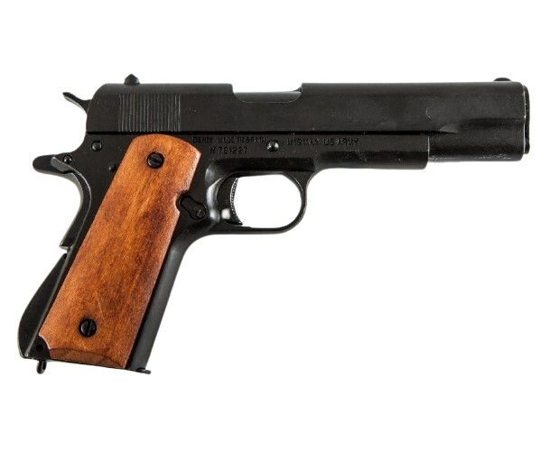 Denix 1911 A1 Nonfiring Replica Gun Prop, Black w. Dark Wood Grips – New