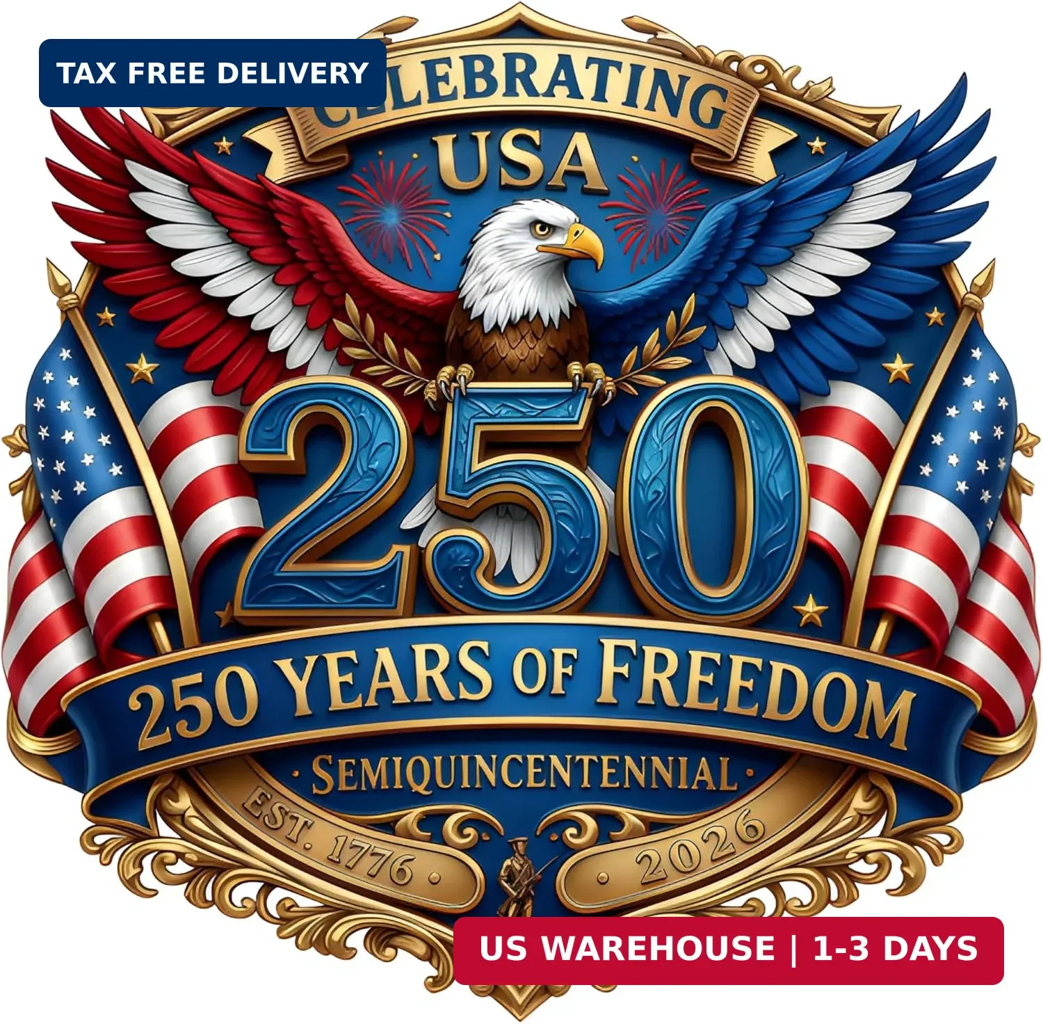 2pcs USA 250th Anniversary Car Decals – 1776-2026 Patriotic Bumper Stickers, 250