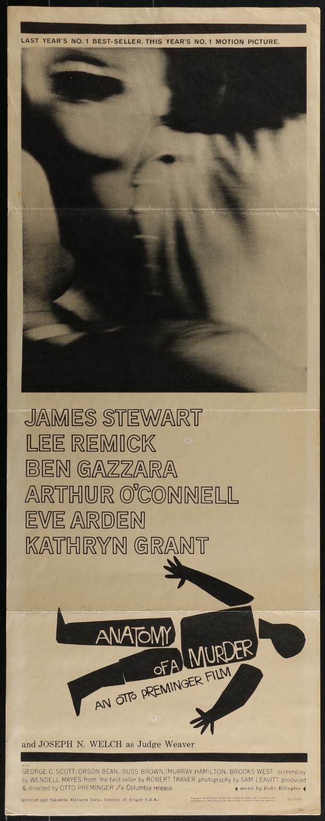 ANATOMY OF A MURDER 1959 Original Movie Poster 14×36 Saul Bass Otto Preminger