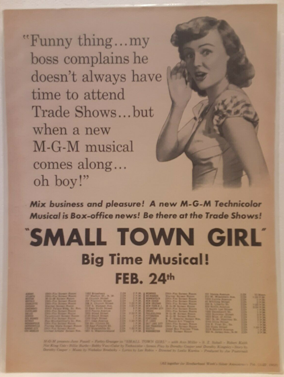 Small Town Girl 1953 Original Vintage Movie Trade Print Ad – Jane Powell