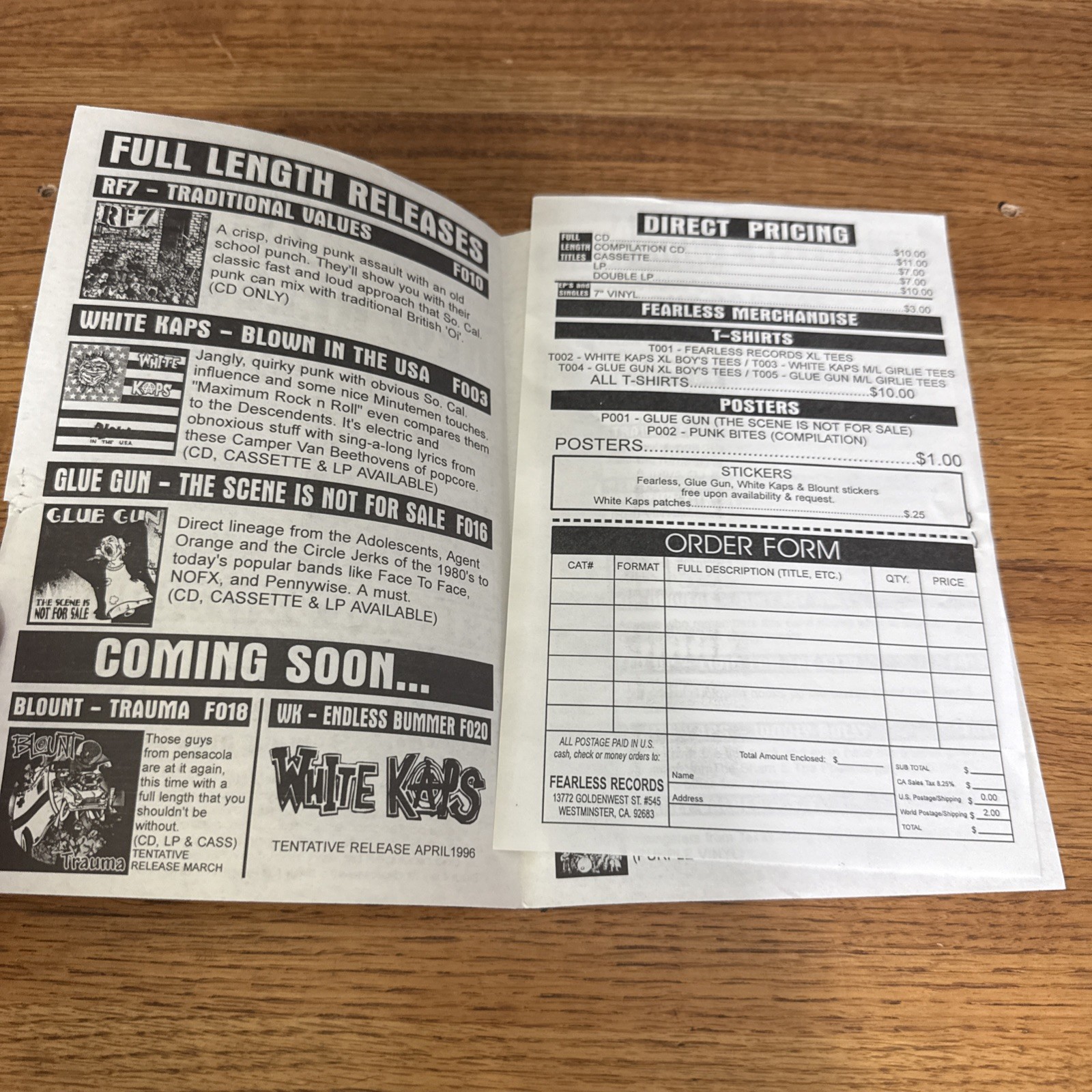 Fearless Records Winter Spring 1996 Catalog Punk Bites Strung Out White Kaps