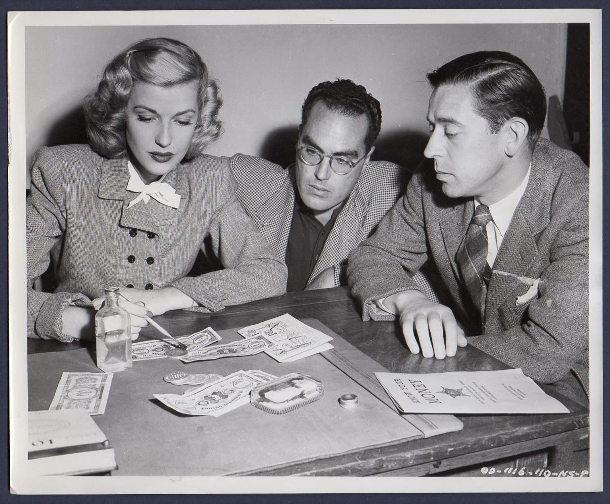 actress ANITA LOUISE tests for counterfeit coin JOHN STURGES director ORIG PHOTO