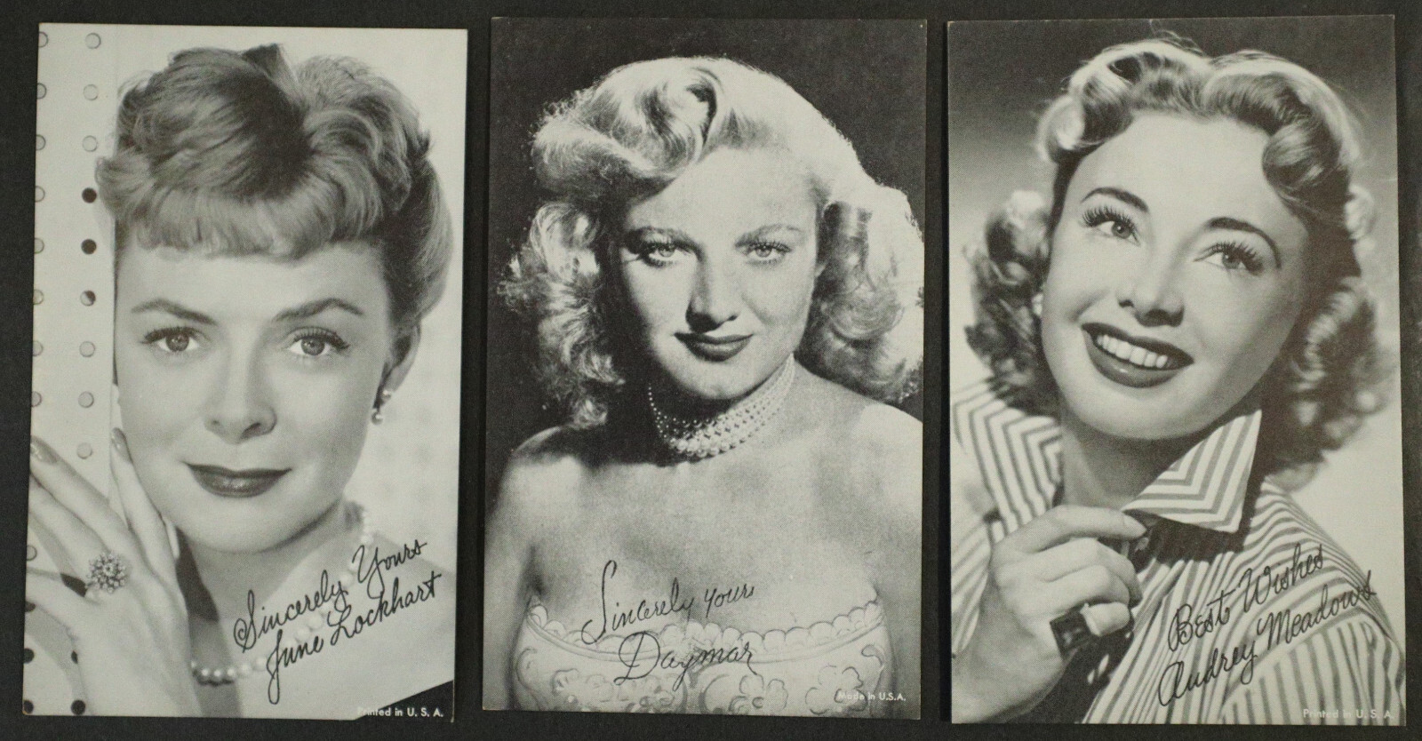 3 Vintage 3.5×5.5 photos of actress Dagmar, June Lockhart, Audrey Meadows 1950’s