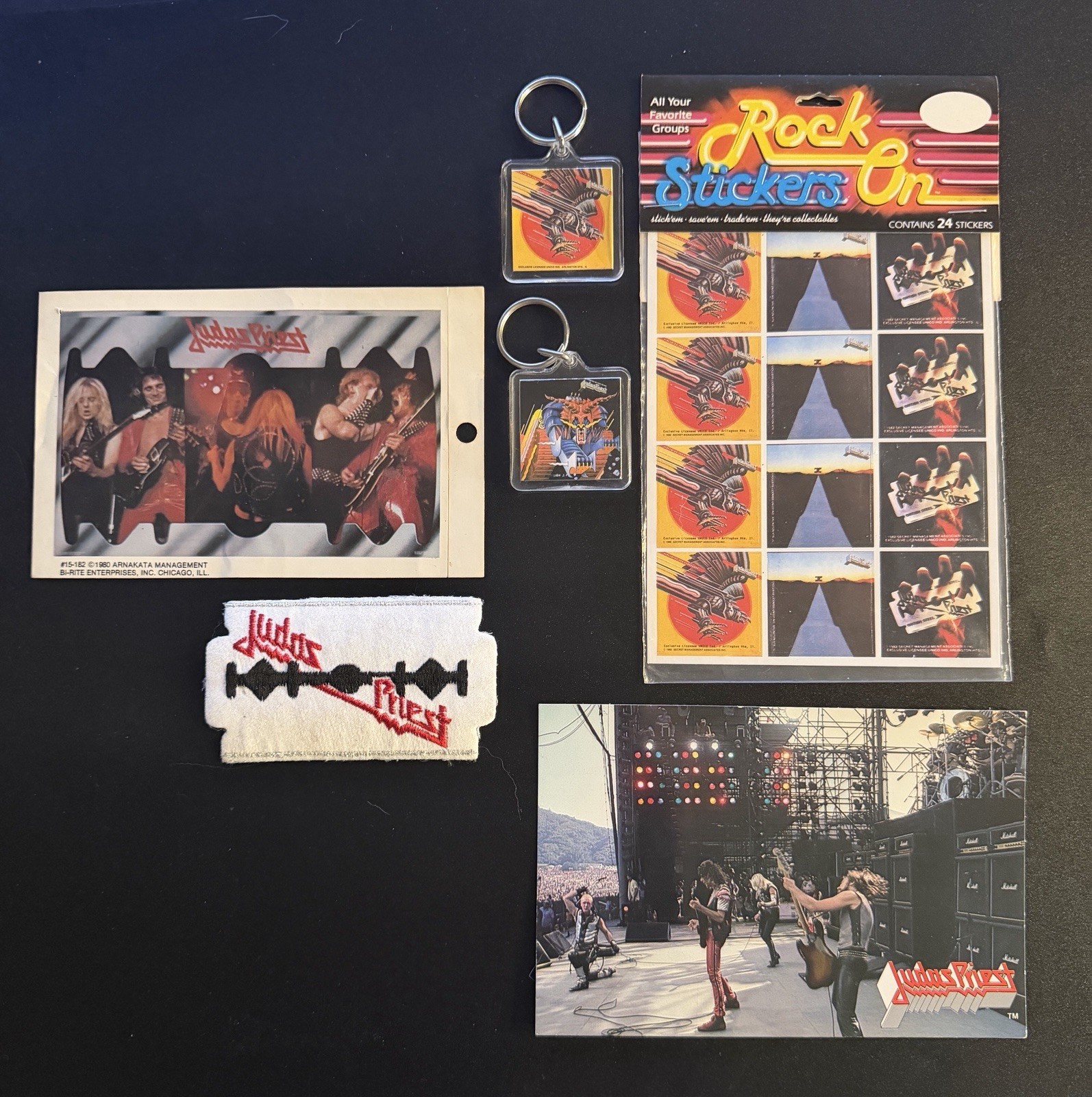 Vintage Judas Priest Memorabilia Lot Patch Keychains Sealed Stickers Postcards