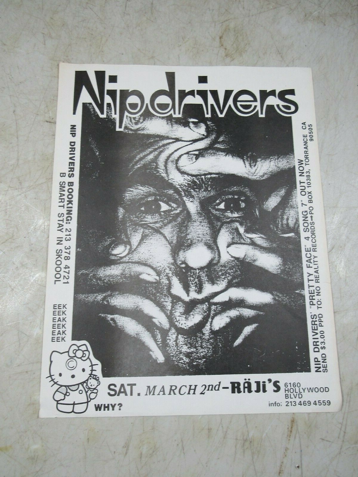 Vintage Original 1990’s Nip Drivers Raji’s Hand Bill Concert Flyer LA