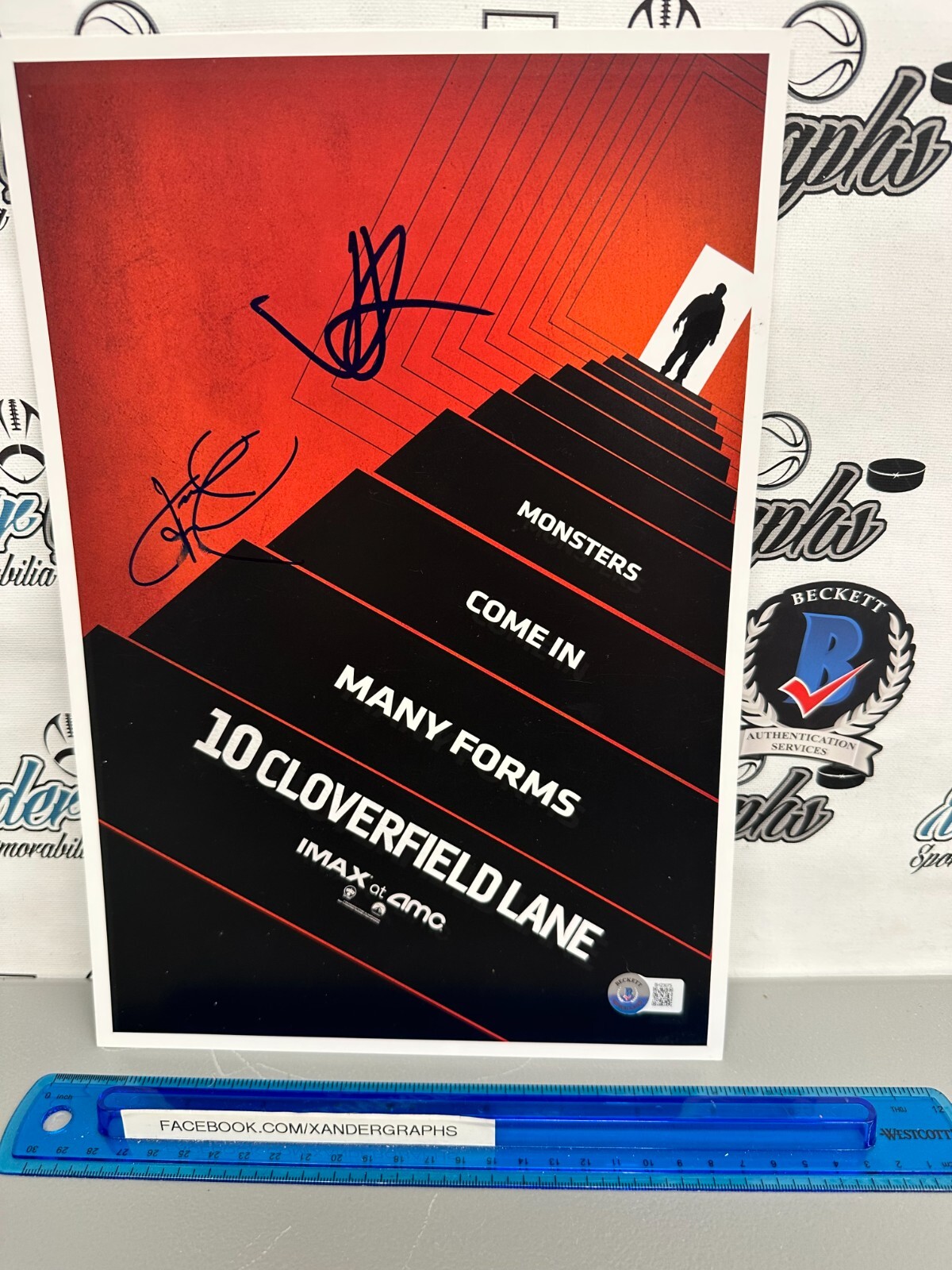 JJ ABRAMS JOHN GOODMAN DUAL SIGNED AUTOGRAPHED LITHOGRAPH POSTER BECKETT BAS