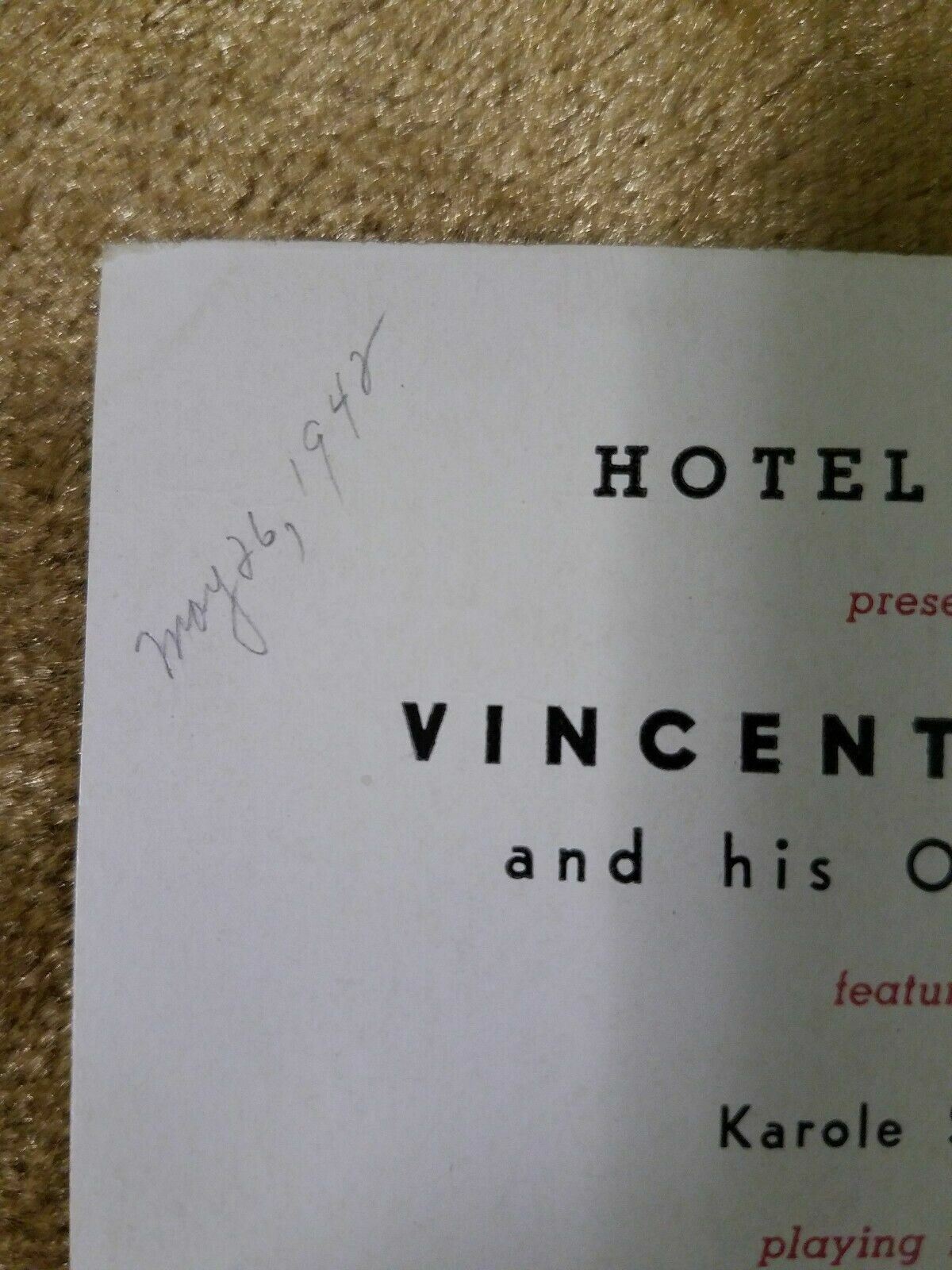 *AUTOGRAPH* VINCENT LOPEZ There’ll Never Be A Place… Hotel Taft Sheet Music
