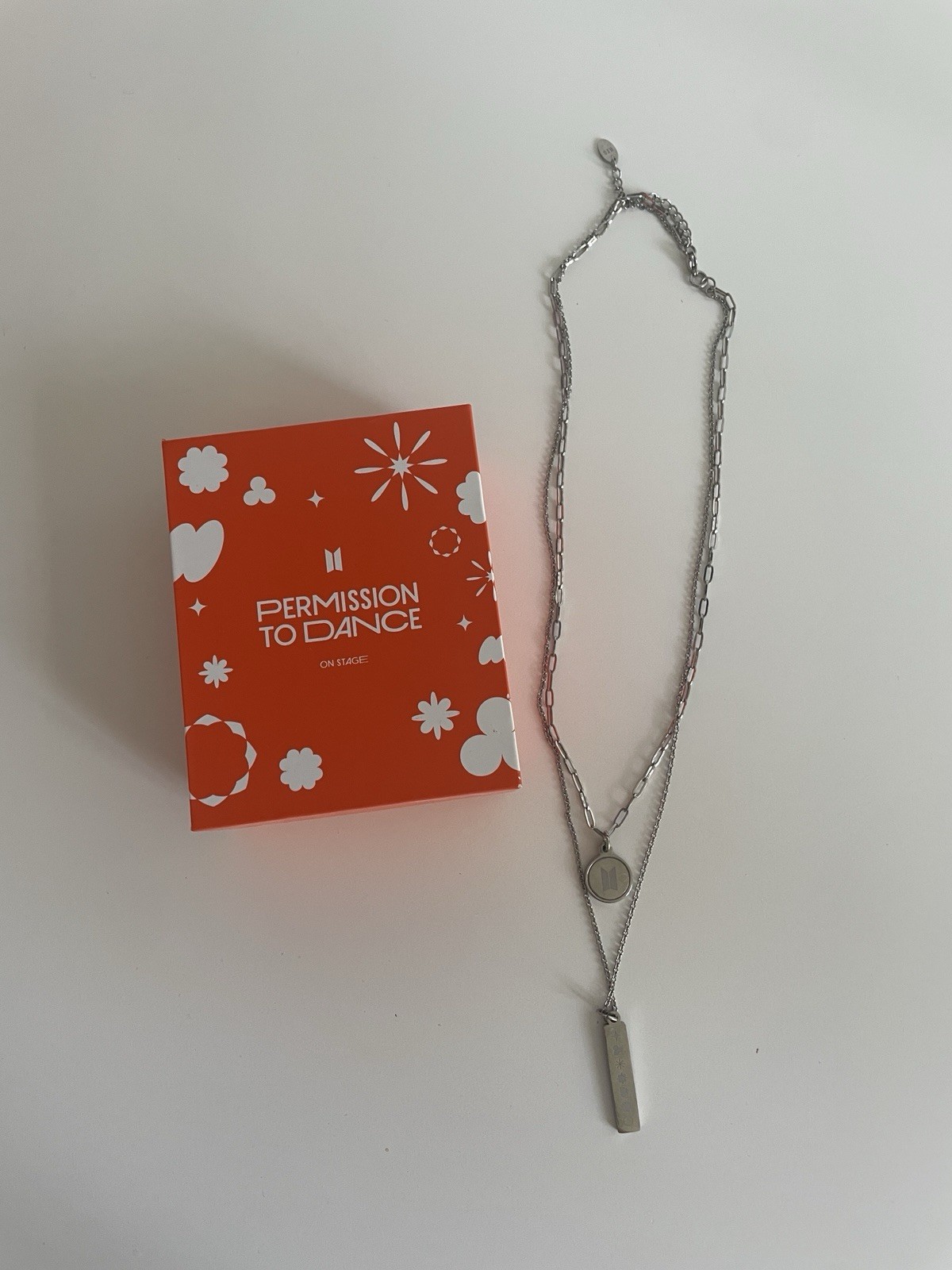 BTS Permission to Dance Silver Two-Chain Pendant Necklace Chain with Logo Unisex
