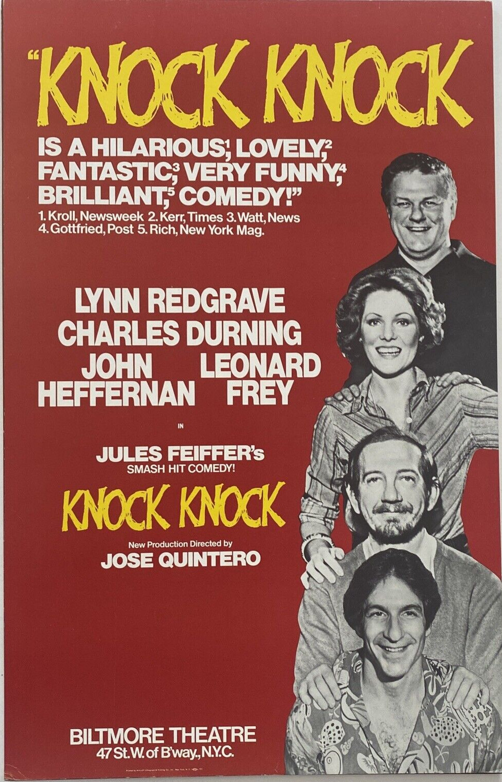 Jules Feiffer KNOCK KNOCK Lynn Redgrave Charles During Broadway Window Card 1976