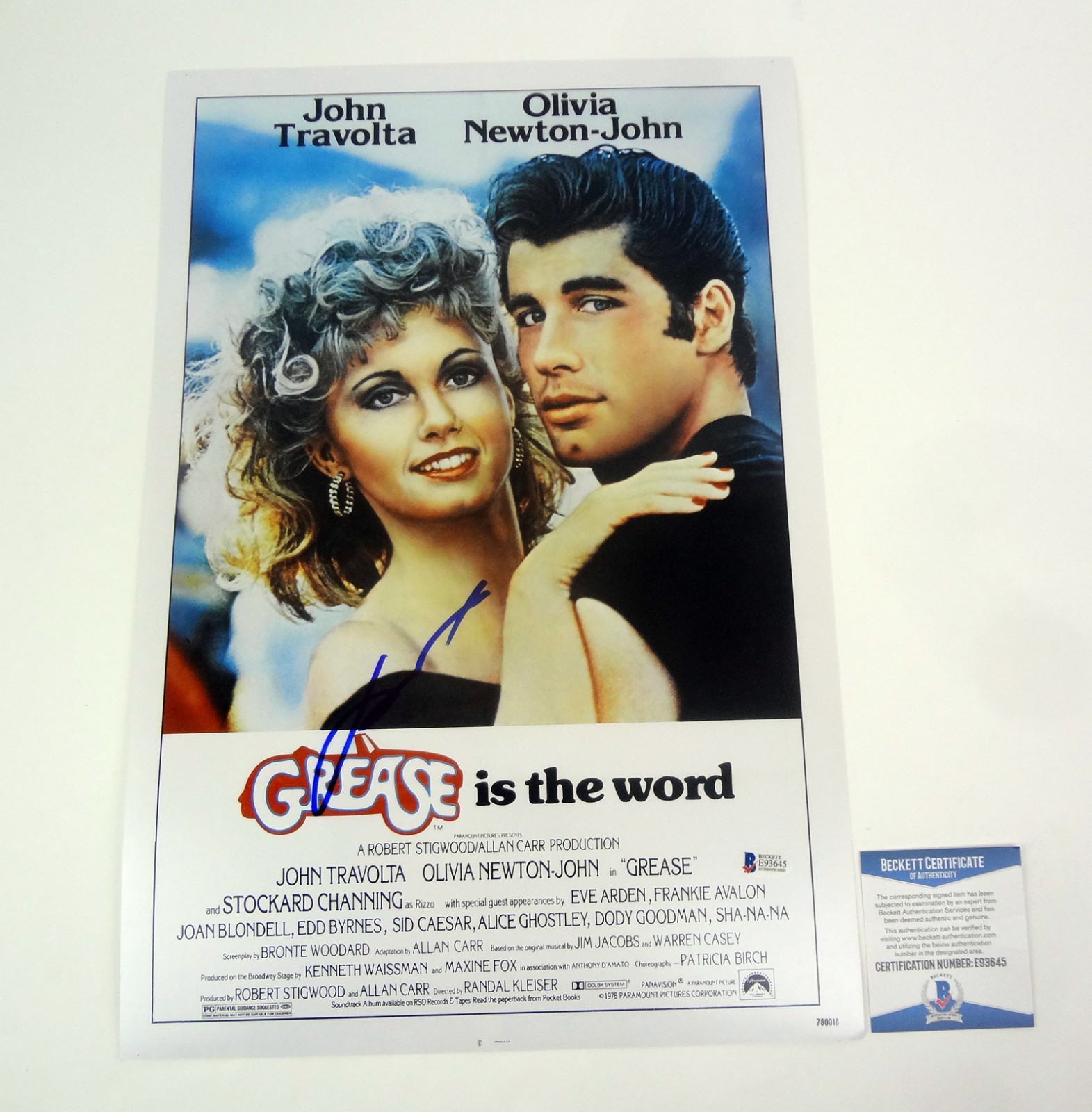 John Travolta Grease Signed Autograph Movie Poster Beckett BAS COA