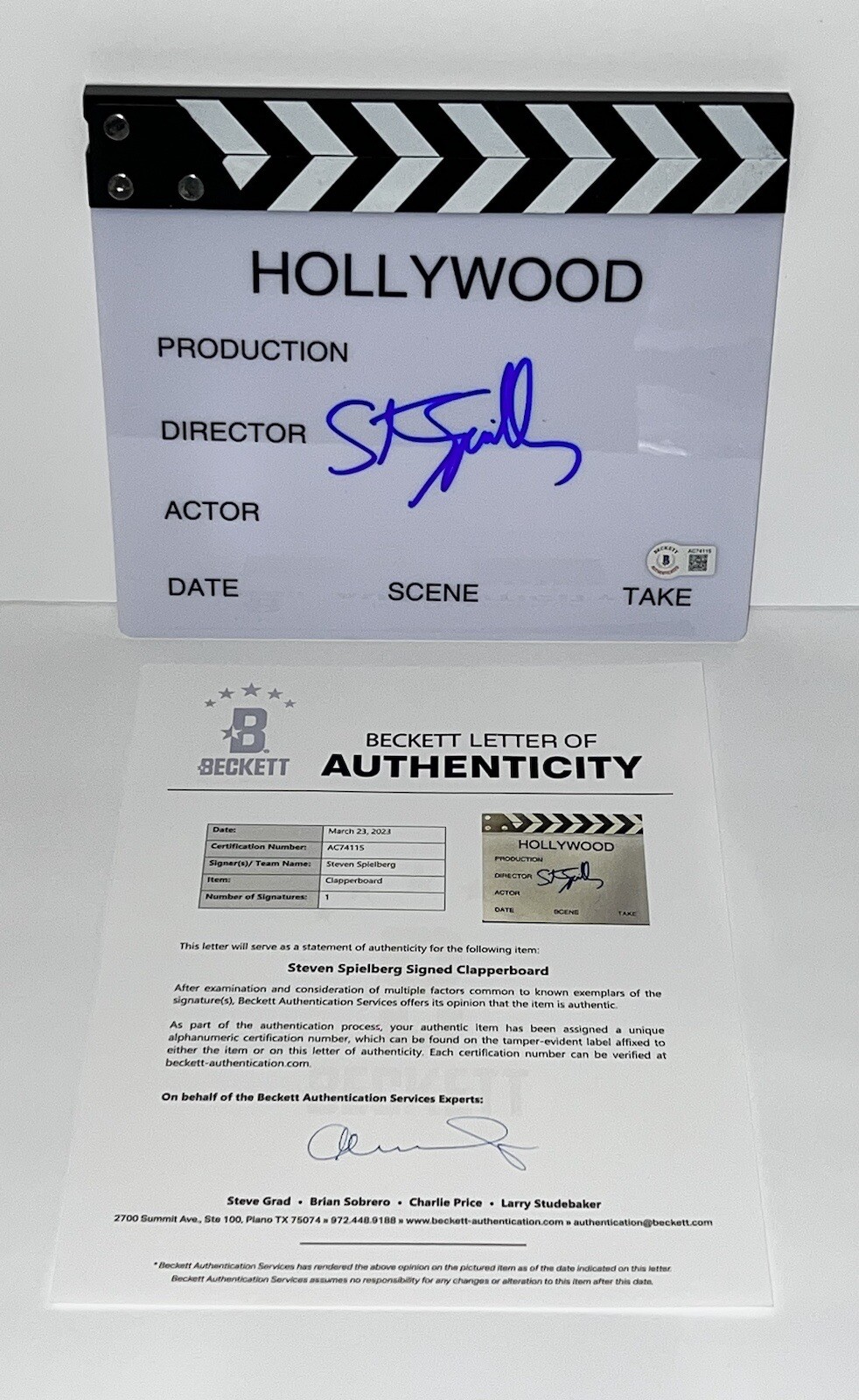 Steven Spielberg Signed Autograph Clapboard RARE Beckett BAS LOA AC74115