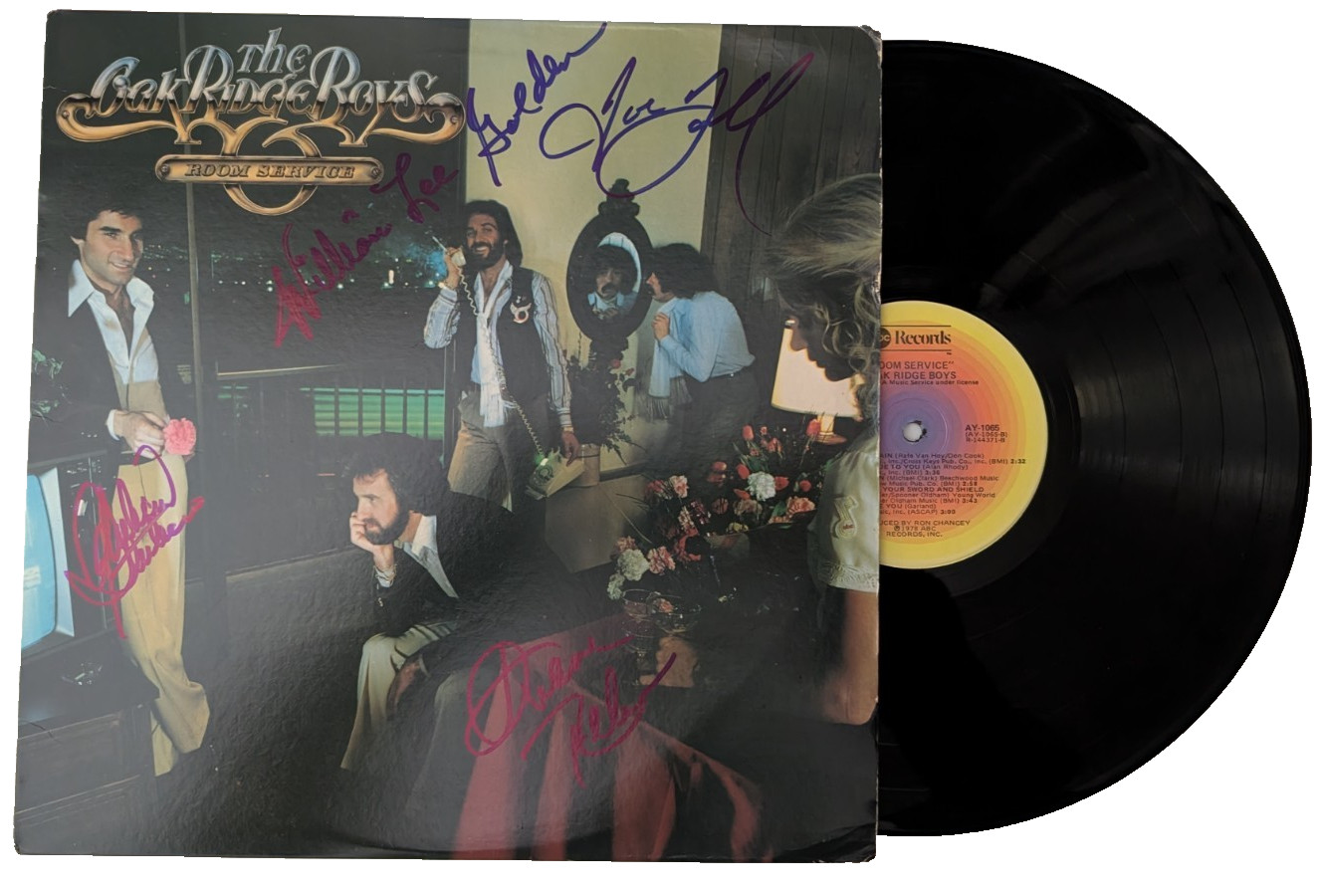 THE OAK RIDGE BOYS SIgned Record ROOM SERVICE Duane Richard William Joe EX