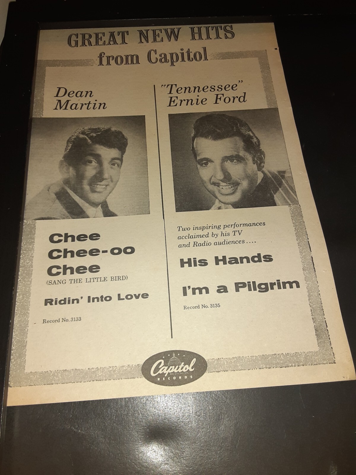 Dean Martin & Tennessee Ernie Ford Rare Original 1955 Promo Poster Ad Framed!