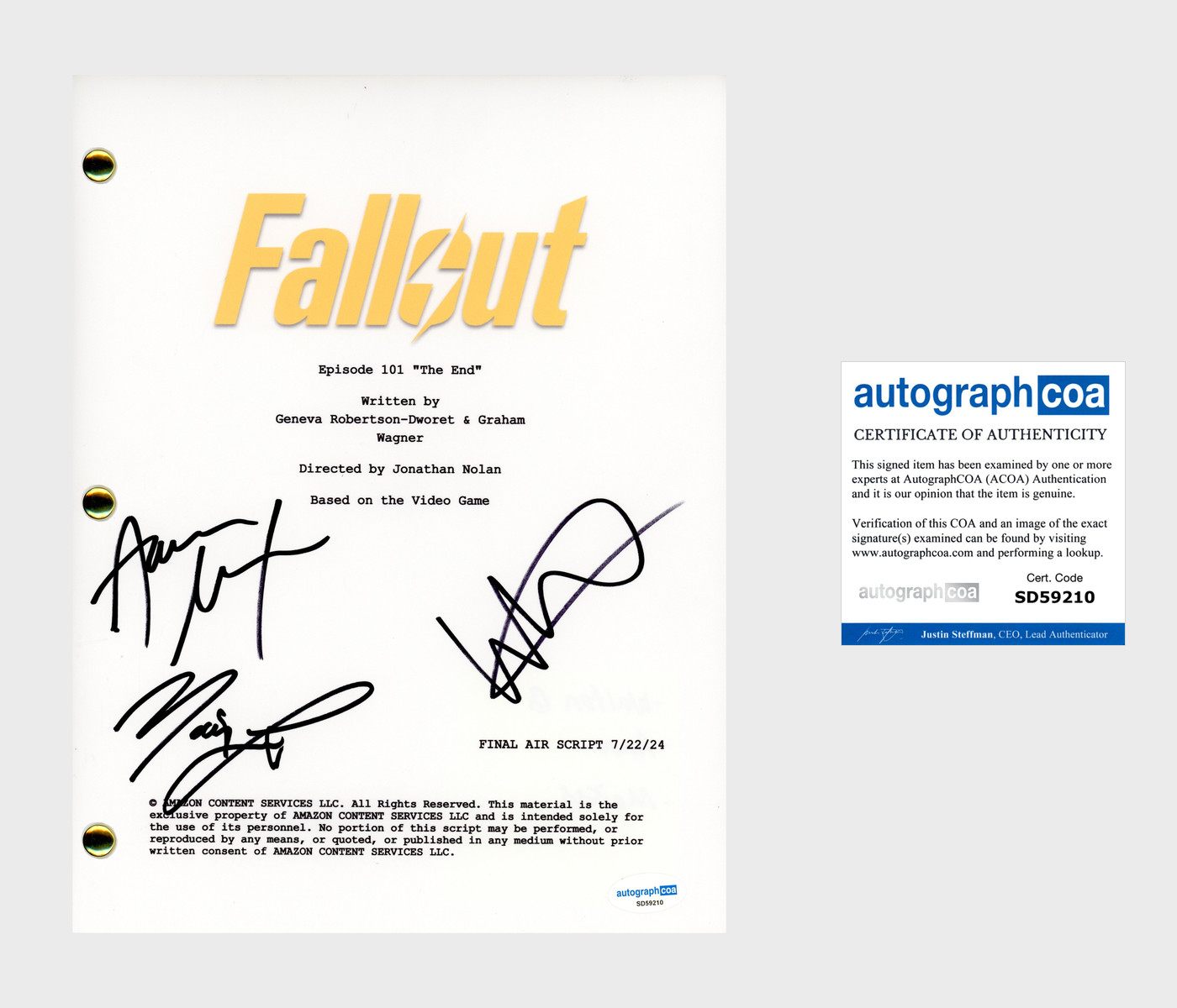 FALLOUT SIGNED PILOT EPISODE SCRIPT BY 3 CAST WALTON GOGGINS AARON MOTEN ACOA