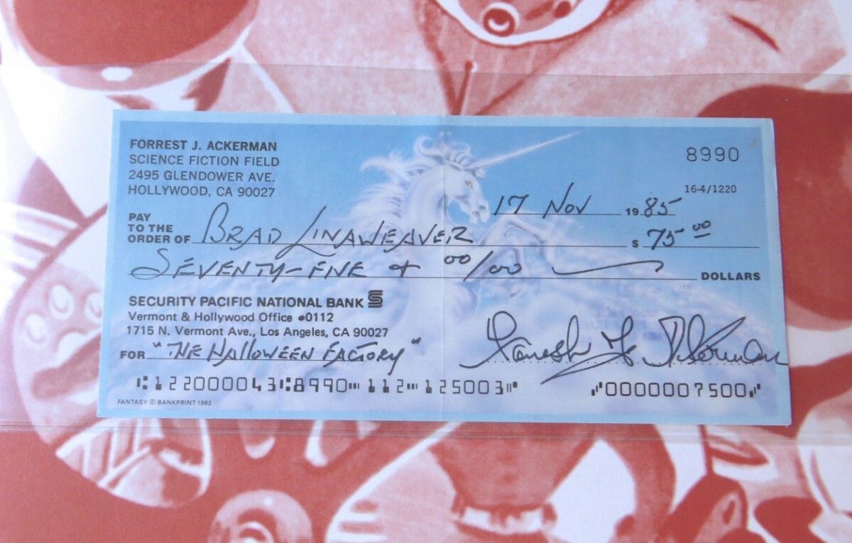 Forrest Ackerman Autographed Bank Check w/Worlds of Tomorrow Book BAS Y19146