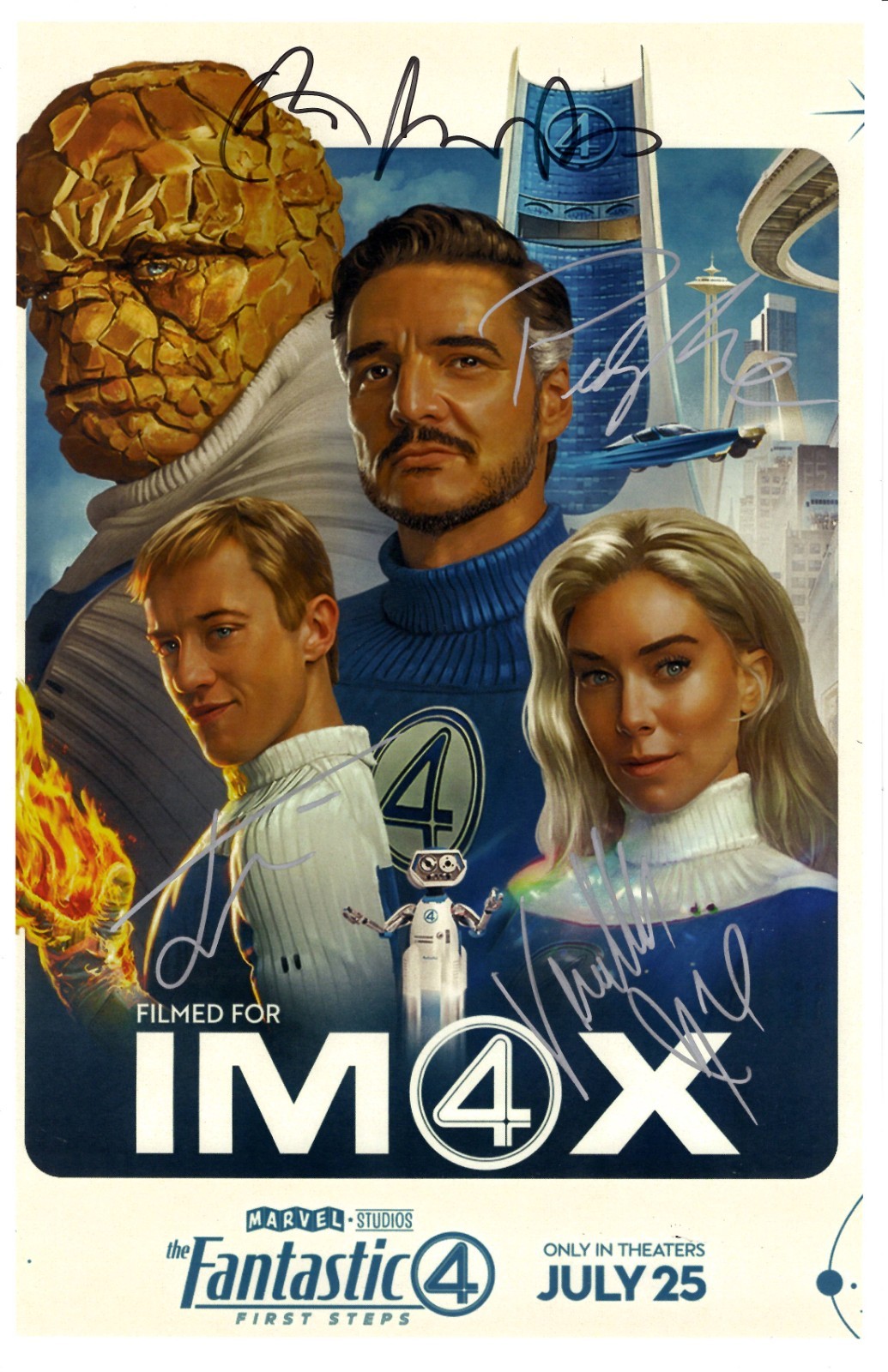 THE FANTASTIC 4 Signed Poster 11×17 Pedro Pascal, Ebon Moss-Bachrach, Vanessa Ki