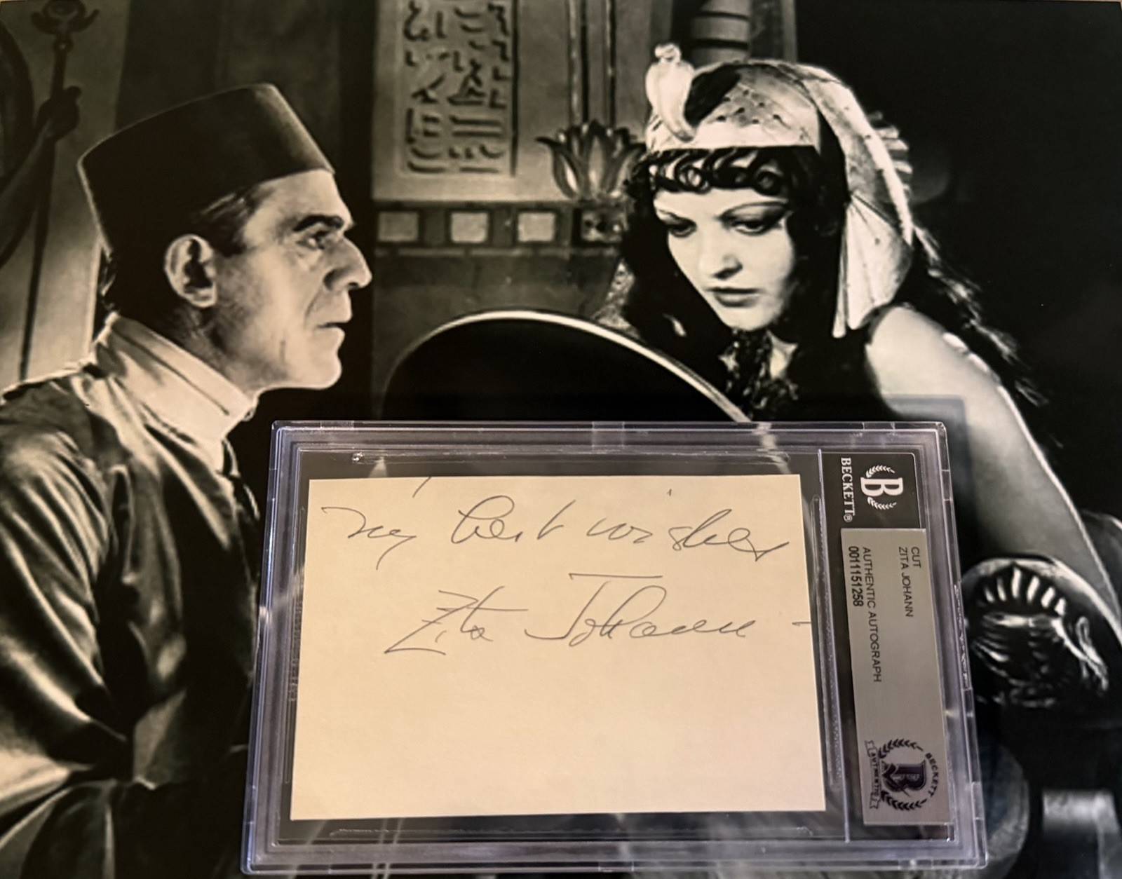 THE MUMMY AUTOGRAPHED SIGNED ZITA JOHANN BORIS KARLOFF BECKETT AUTHENTICATED