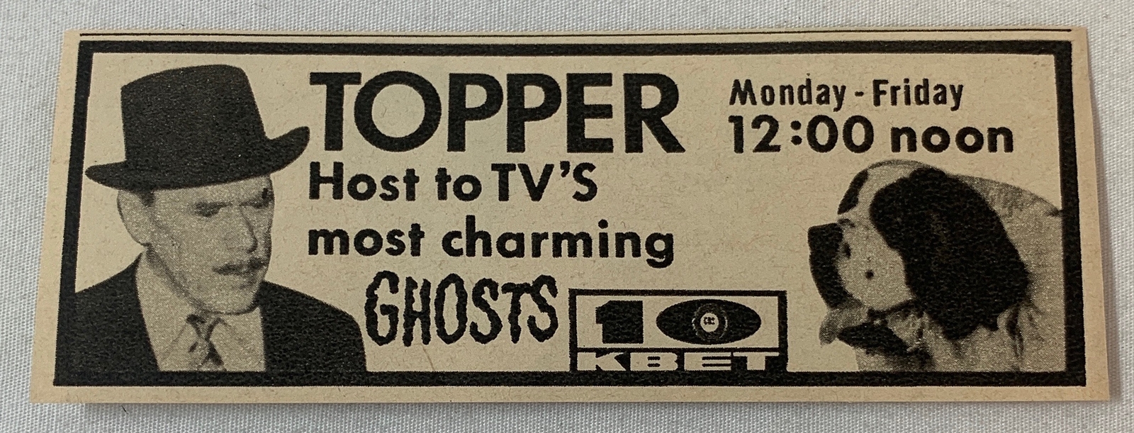 1958 KBET tv ad ~ TOPPER ~ tv’s most charming ghosts