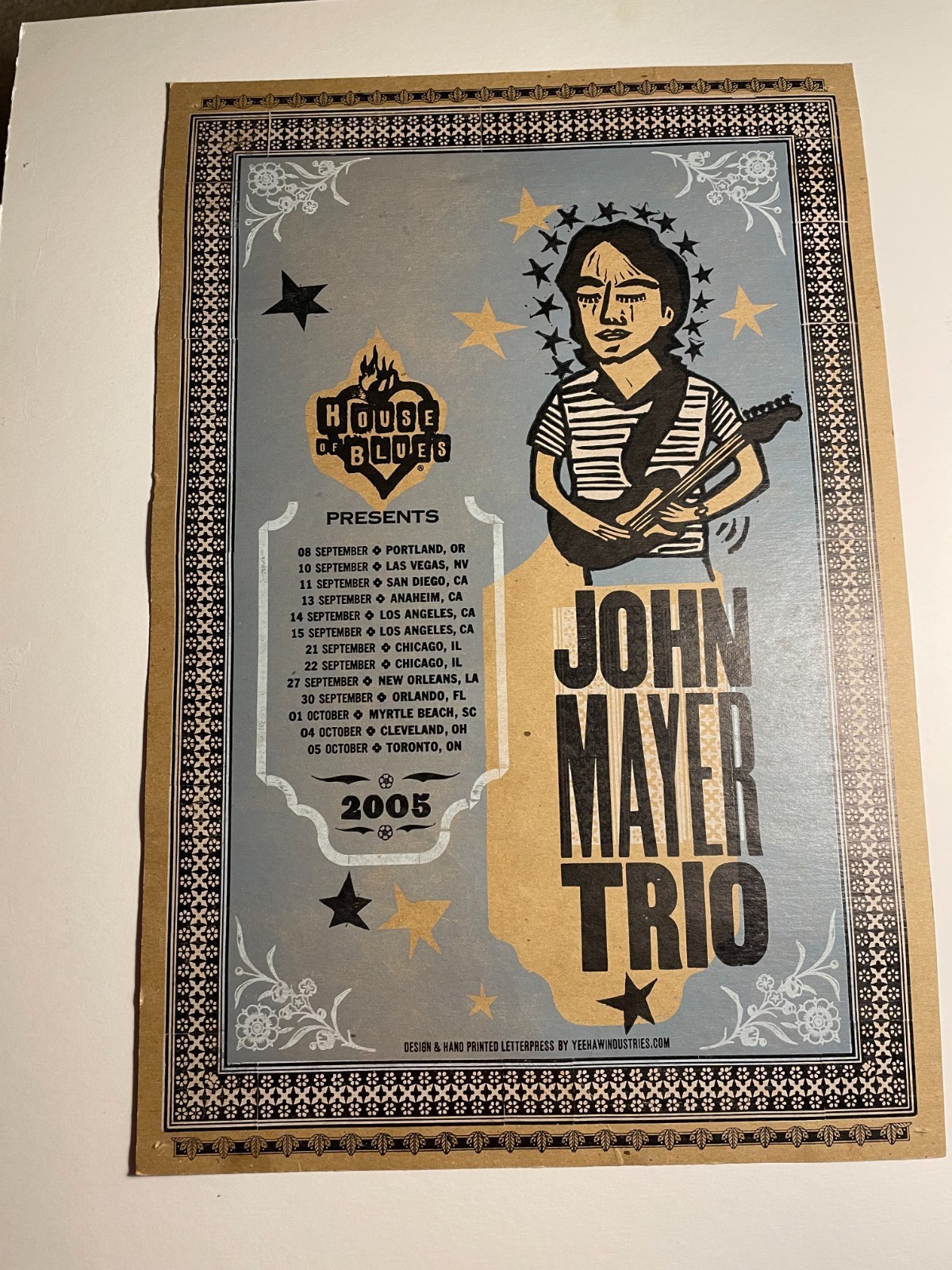 John Mayer Trio Limited Edition 19 x 12 1/2 Lithograph House Of Blues Tour 2005