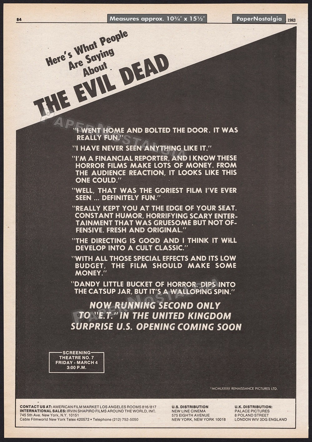THE EVIL DEAD – Original 1983 Trade AD / poster – screening promo – Sam Raimi
