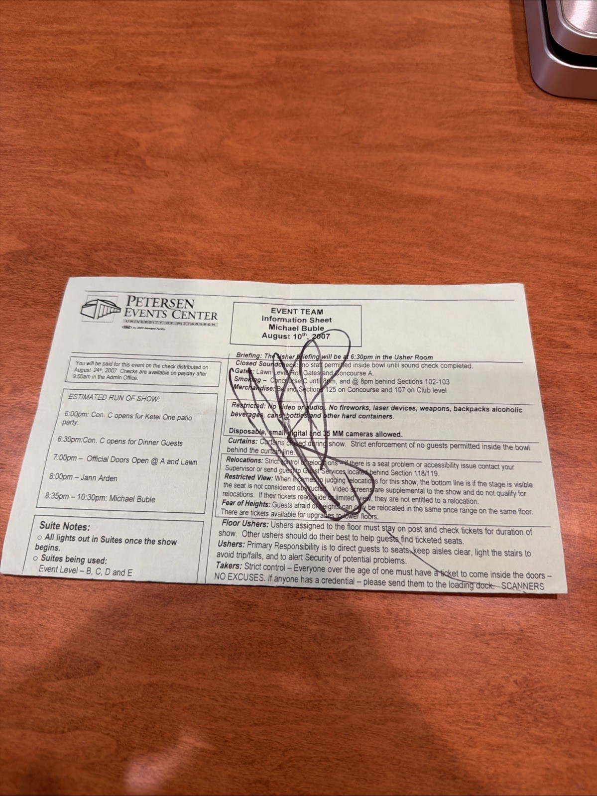 Michael Buble Signed Paper 2007 Show Pittsburgh Autographed
