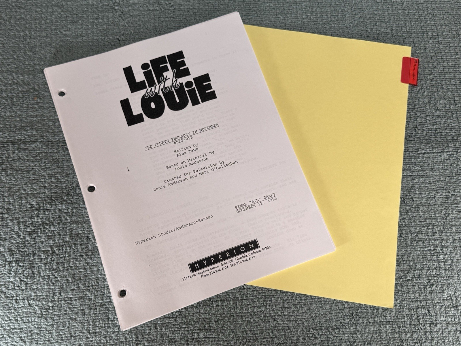 Louie Anderson Personally Owned Life With Louie Season 1 Ep 8 Original Script