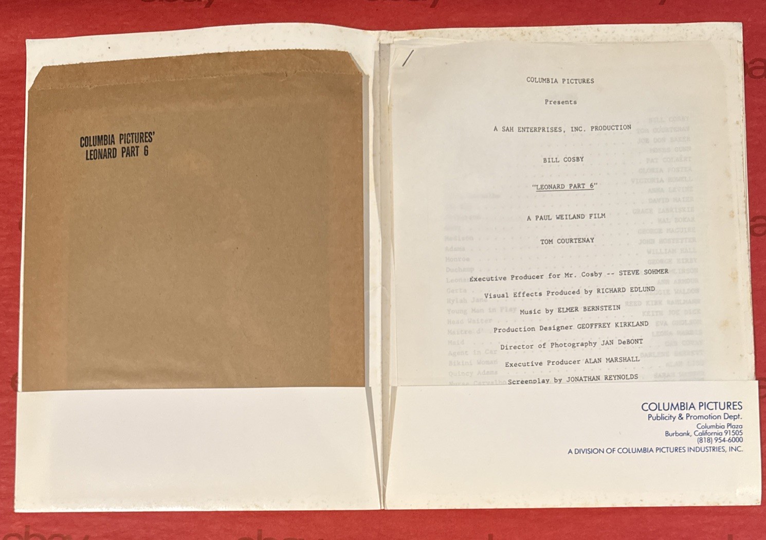 LEONARD PART 6 – 1987 Movie Press Kit + 3 Photos – Bill Cosby Razzie Winner!