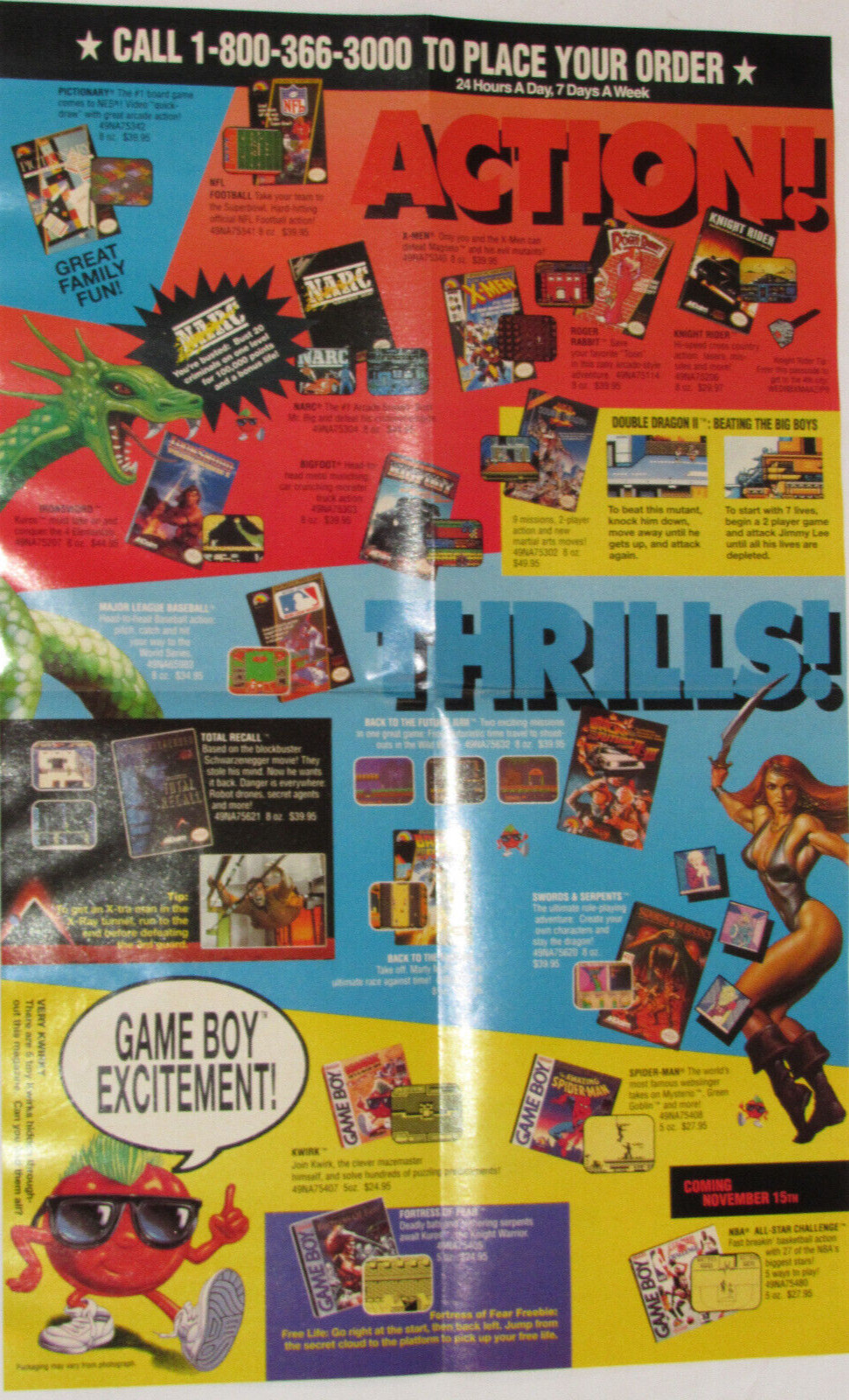 VTG 1990 LJN/ACCLAIM VIDEO GAME ADVERTISING BROCHURE! TOTAL RECALL/NARC/NINTENDO