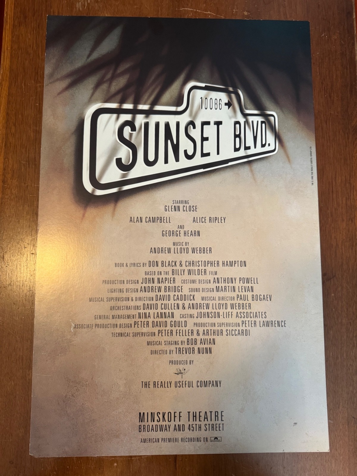 SUNSET BOULEVARD Original BWay Window Card 14×22 – Glenn Close – SHIPS FREE