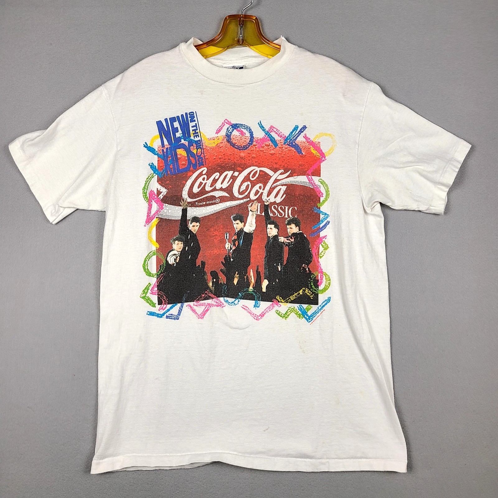 New Kids On The Block Shirt NKOTB Coca-Cola LARGE VTG Single Stitch Hanes Beefy