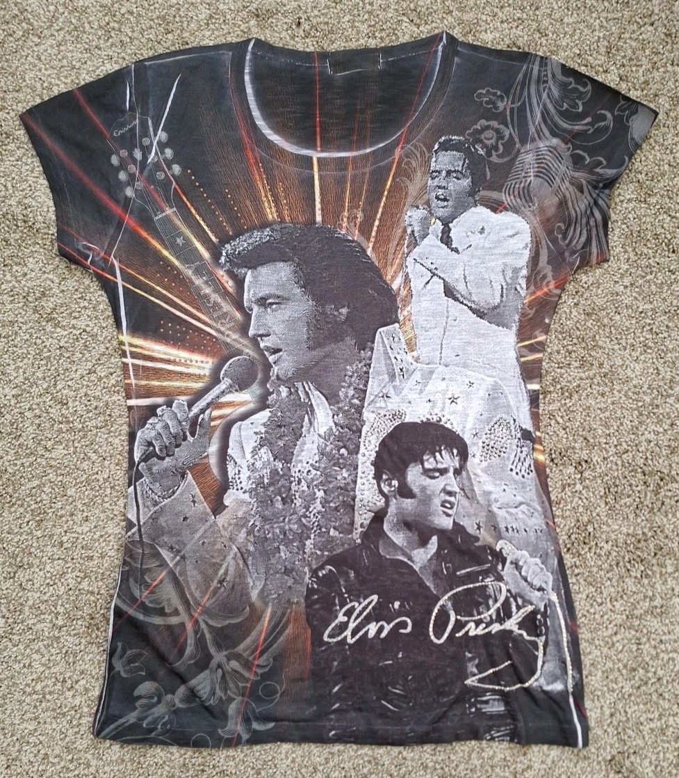 Sweet Steele Vintage Elvis Presley Cap Sleeve Pullover Top Womens Sz Large