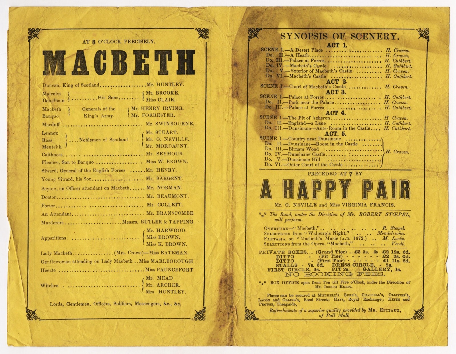 Henry Irving (First Time as) “MACBETH” Miss Kate Bateman 1875 London Program