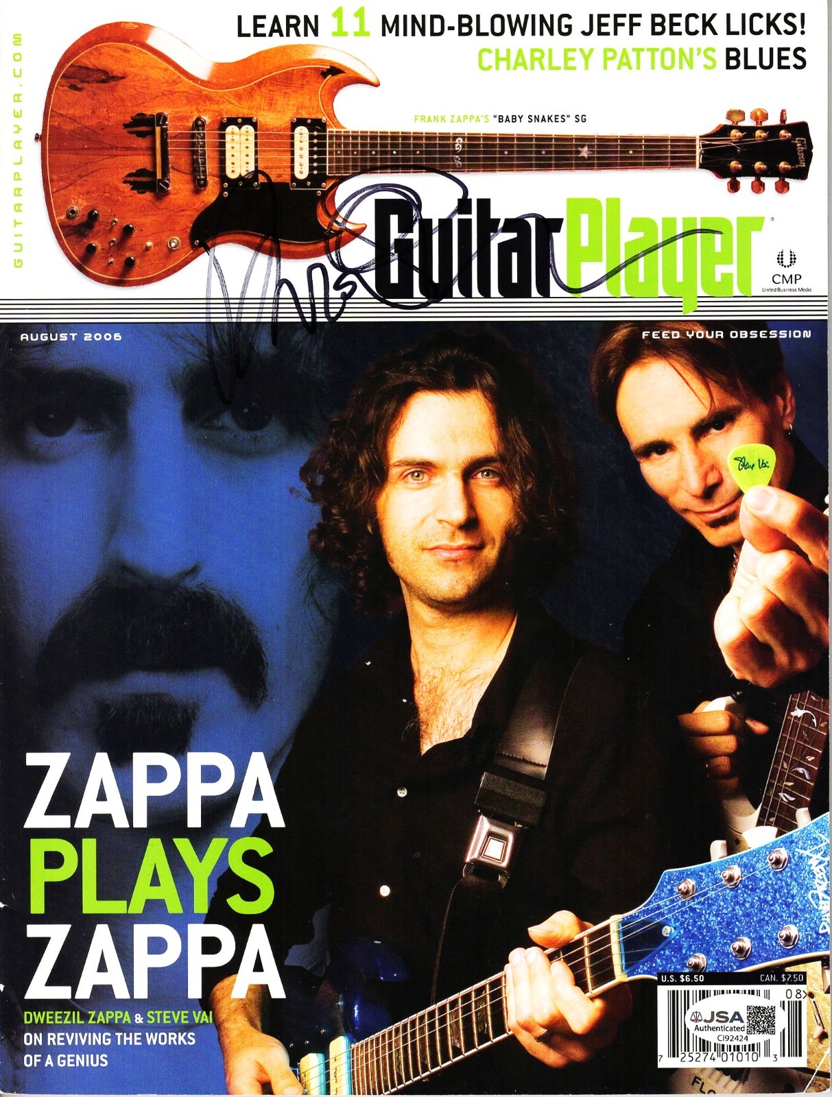 DWEEZLE ZAPPA Signed 2006 Guitar Player Magazine “Zappa Plays Zappa” JSA CI92424