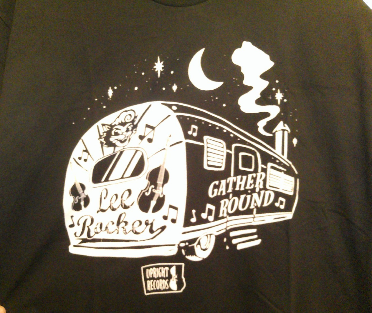Older Black STRAY CATS Lee Rocker Gather Round Logo T Shirt XL Upright Records
